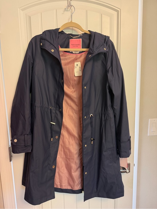 kate spade Jackets & Blazers - NWT Kate Spade Navy Rain/Trench Coat with Pink Lining size S
